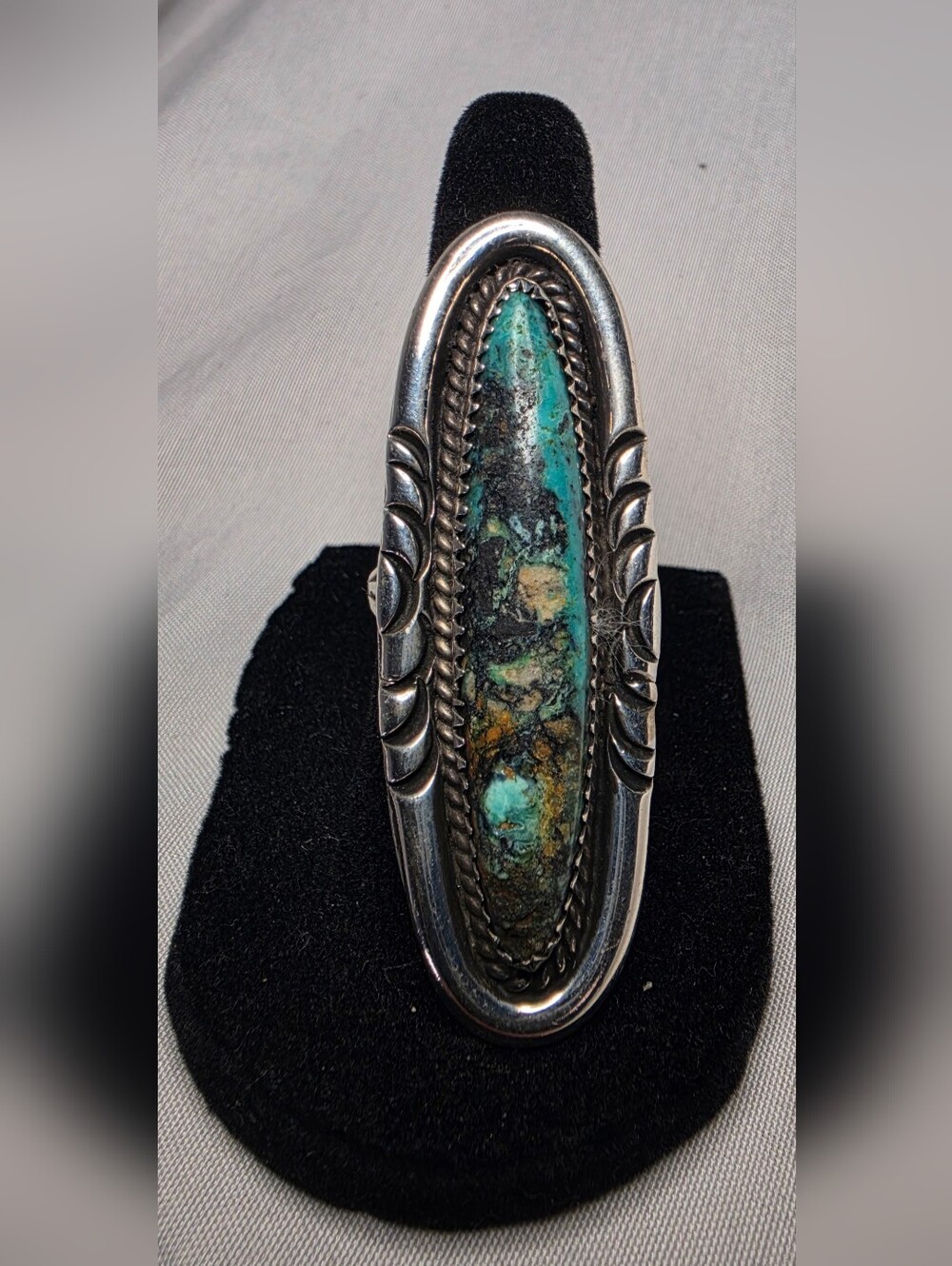 Long Oval Turquoise Statement Ring SZ 5.5